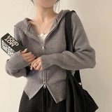 Tineit Vintage Knitted Hooded Zip Up Cardigan