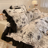 Tineit Ins French Style Girls Heart Lace Bedding Set Bubble Wash Cotton Quilt Cover With Pillowcases Bed Sheet Set 4pcs