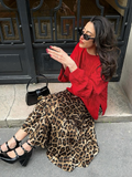 Tineit 2024 Summer Woman Leopard Print Skirt Vintage High Waist Loose Midi Skirts Chic Elegant Casual Streetwear Women's Skirt