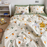 Tineit Floral Korean Style Duvet Cover Set No Filler Pillowcase Flat Sheet Twin Queen Size Boys Grils Romantic Bedding Kit