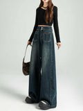 christmas outfit Tineit Women Dark Blue Baggy Jeans Harajuku Denim Trousers Japanese 2000s Style Y2k Vintage Oversize Wide Leg Jean Pants Trashy Clothes