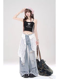 christmas outfit Tineit Women Light Blue Y2k Baggy Ripped Jeans Harajuku Aesthetic Japanese 2000s Style Denim Trousers Vintage Jean Pants Trashy Clothes