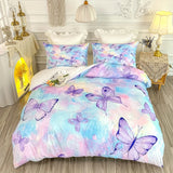 Tineit 3-Piece Vibrant Rainbow Butterfly Duvet Cover Set - Soft, Cozy Girls' Bedding with 1 Duvet Cover and 2 Pillowcases - Ideal Room