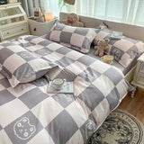 Tineit Checkerboard Bedding Set No Comforter Quilt Duvet Cover Pillowcase Flat Sheet Single Queen Size Polyester Bedclothes