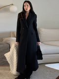 Tineit Elegant Long Blazer Coat Women Single Breasted Black Loose Long Sleeve Shoulder Pads Thicken Suit Jacket Female 2025 Spring Tops