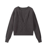 thanksgiving outfit Tineit autumn new women's casual versatile loose V-neck long sleeved solid color knitted sweater pullover sweater