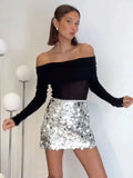 Tineit Mini Skirt For Women Sexy Sequin Short Skirts Vintage Y2k Women Clothing Summer Fashion Female Streetwear Skirt Mujer