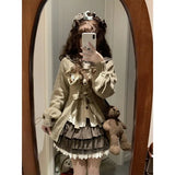 Tineit French Lolita Set Cute Sweet Lapel Long Sleeved Shirt Mint Colored Sweater Short Skirt Spring Autumn 3 Piece Set Платье