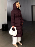 Tineit 2024 Chic Solid Drawstring Hooded Quilted Cotton Coat Women Fashion Zipper Long Sleeve Thick Warm Jacket Winter New Lady Outwear