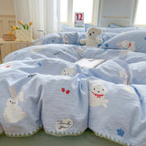 Tineit Kawaii Rabbit Bedding Set Bed Flat Sheet Pillowcase Twin Full Queen Cartoon Bed Linen Kids Girls Duvet Cover Set No Filler