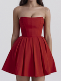 Tineit 2024 New Strapless Plain Sleeveless Mini Dress