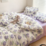 Tineit INS Cute Little Dog Teddy Double Layer Bedding Set Lovely Cartoon Animal Brown Sheet With Pillowcases Quilt Dormitory For Kids