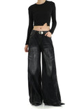 christmas outfit Tineit Women's Vintage Black Gothic Pants 90s Aesthetic Baggy Denim Trousers Korean 2000s Y2k High Waist Wide Leg Jeans Pippie Clothes