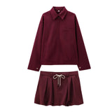 cold weather outfits Tineit 2024 Autumn Winter Casual Women Suits Fashion Solid Zipper Turn-down Collar Jackets+Chic Drawstring Mini Ladies Skirts