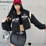 Tineit Streetwear Women's Jackets Crop Tops Turndown Collar High Waist Letter Outwear 2025 Ropa Mujer Casua Zipper Fashion Y2k Coats