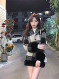 Tineit Plaid Knitted Suit Woman Korean 2 Piece Dress Set 2025 Winter Vintage Fashion Tops Cardigan + Slim Bodycon Y2k Mini Skirt Chic