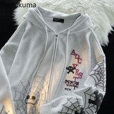 Tineit Spider Print Harajuku Sweatshirts Coats Women Clothes Streetwear BF Hoodies Chic Hooded Y2k Tops Casual Zipper Oversized Hoodie