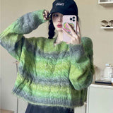 thanksgiving outfit Tineit Y2K Stripe Tie Dye Women Knit Short Sweaters Autumn Korean Rainbow Sweet Pullover Harajuku Streetwear All Match Crop Jumpers