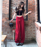 Tineit 2025 Summer Korean Fashion Pants Sets Woman Bow Dot Y2k Crop Tops + Casual Red Pants Hot Girls Aesthetics Elegant Suit Chic