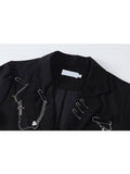 christmas outfit Tineit Gothic Punk Cardigan Black Blazer Jacket Coat Women 2025 Summer Short Sleeve High Street Fashion Outerwear Loose Chain Goth Tops