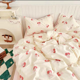 Tineit Ins Cream Cherry Bedding Set Cartooon Fruit Duvet Cover Polyester high quality Linen Bedroom Decor Home Textile For Girls Kids