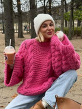 Tineit Oversize Twist Sweater Women Chic Turtleneck Long Lantern Sleeve Knitted Street Pullover Holiday Casual Lady Jumper Top Knitwear