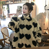 Tineit 2025 Winter Clothing Lamb Down Jacket for Women Print Stand Neck Thicked Oversized Outwear Casual Fashion Zipper Y2k Coat 27y361