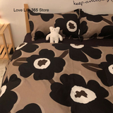 Tineit Korean Ins Black Flower Bedding Set Girl Orange Princess Style Sheet Cover Trellis Polyester Soft Bedclothes For Gitls Gift