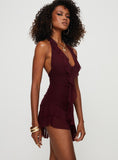 Tineit Gina Asymmetric Mini Dress Burgundy