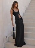 Tineit-Mercer Linen Blend Maxi Skirt Black