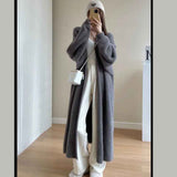 thanksgiving outfit Tineit Y2k Autumn Knit Long Cardigan Sweaters Women Korean Elegant Baggy soft V Neck Hairy Tops Fashion Solid All Match Midi Jackets