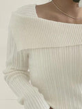 Tineit Solid Lapel Neck Slim Knit Sweater