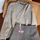 Tineit Japanese Shibuya Grey Sweater Paired Polka Dot Mini Skirt Winter Korean Sweet Spicy Streetwear Y2k 2 Piece Sets Платье