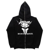 Tineit Y2K Goth New black loose zipper hoodie men woman American cross head print street Harajuku oversized sweatshirt Y2K punk hoodie