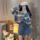 thanksgiving outfit Tineit Y2K Stripe Tie Dye Women Knit Short Sweaters Autumn Korean Rainbow Sweet Pullover Harajuku Streetwear All Match Crop Jumpers