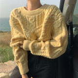 thanksgiving outfit Tineit Retro Twisted Pullover Sweater Women Fall Winter Lazy Loose Solid Irregular Knitwear Chic Warm Korean Female Casual Jumpers