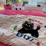 Tineit Korean Ins Dopamine Rainbow Embroidered Washed Cotton Bedding set Duvet Cover Home Luxury No Filling Bedding Set Bed Sheets