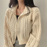 Tineit Twist Double Zipper Design Short Cardigan