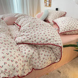 Tineit Bedding Set  Girls Cherry  Soft Washed Cotton Bed Sheet Queen King Size Duvet Set  Comforter Set Pillowcase Bed Linens