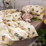 Tineit Floral Duvet Cover Set Ins Kids Adult Twin Queen Size Girls Boys Flat Sheet Pillowcase No Filler Soft Home Decor Bedding Set