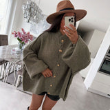 thanksgiving outfit Tineit Retro Knitted Single Breasted Cardigan Women Casual Loose Solid O-neck Long Sleeve Sweaters Female Autumn Chic Simple Knitwear