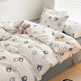 Tineit INS Cute Little Dog Teddy Double Layer Bedding Set Lovely Cartoon Animal Brown Sheet With Pillowcases Quilt Dormitory For Kids