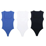 Tineit black body woman sleeveless white bodysuit women square neck summer one piece swimsuits sexy lingerie women's bodysuit