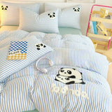 Tineit Striped Bedding Set Full Size Cartoon Duvet Cover for Kids Purple Bed Sheet Set Single Size Panda Towel Embroidery Bedding Sets