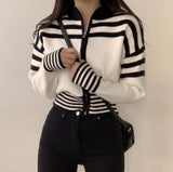 Tineit Collar Neck Stripe Short Cardigan