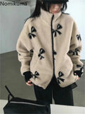 Tineit Streetwear Chic Lamb Wool Jacket Women Winter Clothing Stand Neck Zipper Outwear Y2k Tops Korean Fashion Print Casual Warm Coats