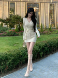 Tineit French Elegant Slim Knitted Dress Short Party One Piece Dress Korean Fashion 2025 Winter Sexy Bodycon Y2k Mini Dress Woman Chic