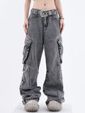 christmas outfit Tineit Women's Baggy Y2k Cargo Jeans Harajuku Emo Denim Trousers 90s Streetwear Aesthetic Y2k Jean Pants Vintage 2000s Trashy Clothes