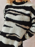 thanksgiving outfit Tineit Casual Loose Irregular Striped Pullover Sweater Women Autumn Retro O-Neck Thick Warm Sweaters Female Chic Daily Street Knitwear