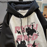 Tineit Streetwear Hoodie Women Clothing 2025 Cartoon Print Hooded Contrast Color Fashion Sweatshirts Ropa Mujer Casual Y2k Hoodies Tops